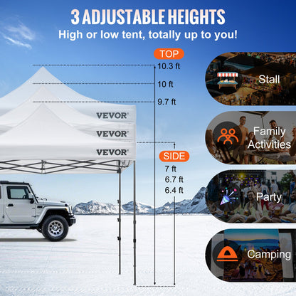 304,8 x 304,8 cm großes Faltpavillon-Zelt, Gartenpavillon mit abnehmbaren Seitenwänden und Tragetasche mit Rollen, UV-beständig, wasserdicht, schnell aufzubauen, für Partys, Garten und Hinterhof, Weiß