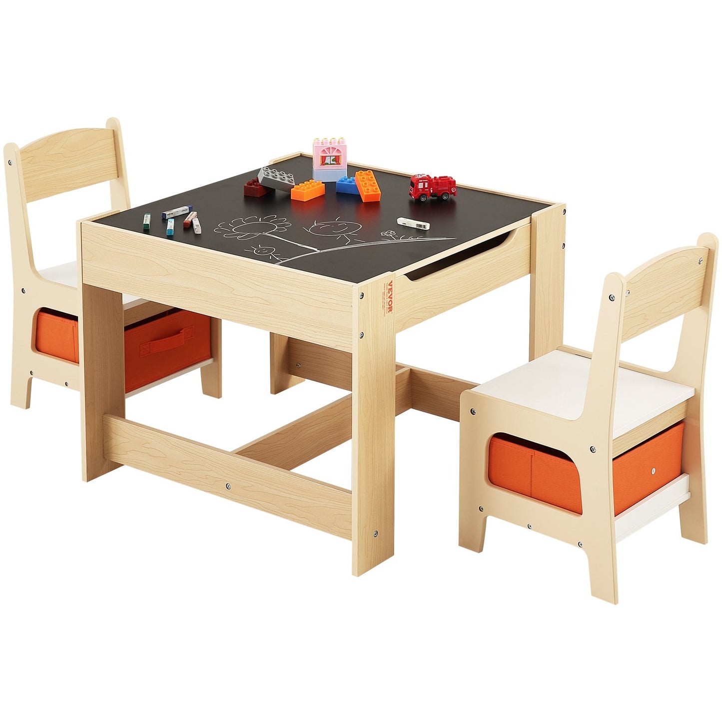 Kindertisch- und Stuhlset, Aktivitätstisch aus Holz mit Stauraum und Boxen, Spieltisch für Kleinkinder zum Malen, Basteln, Lesen und Lernen