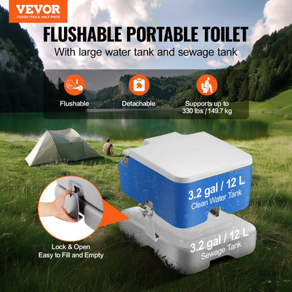 Portable Toilet for Camping with Carry Bag, RV Toilet with 3.2 Gal Waste Tank, Push-Button Pressurized Flush Commode, Leak-proof and Odourless Travel Toilet for Adults Kids Camping Car