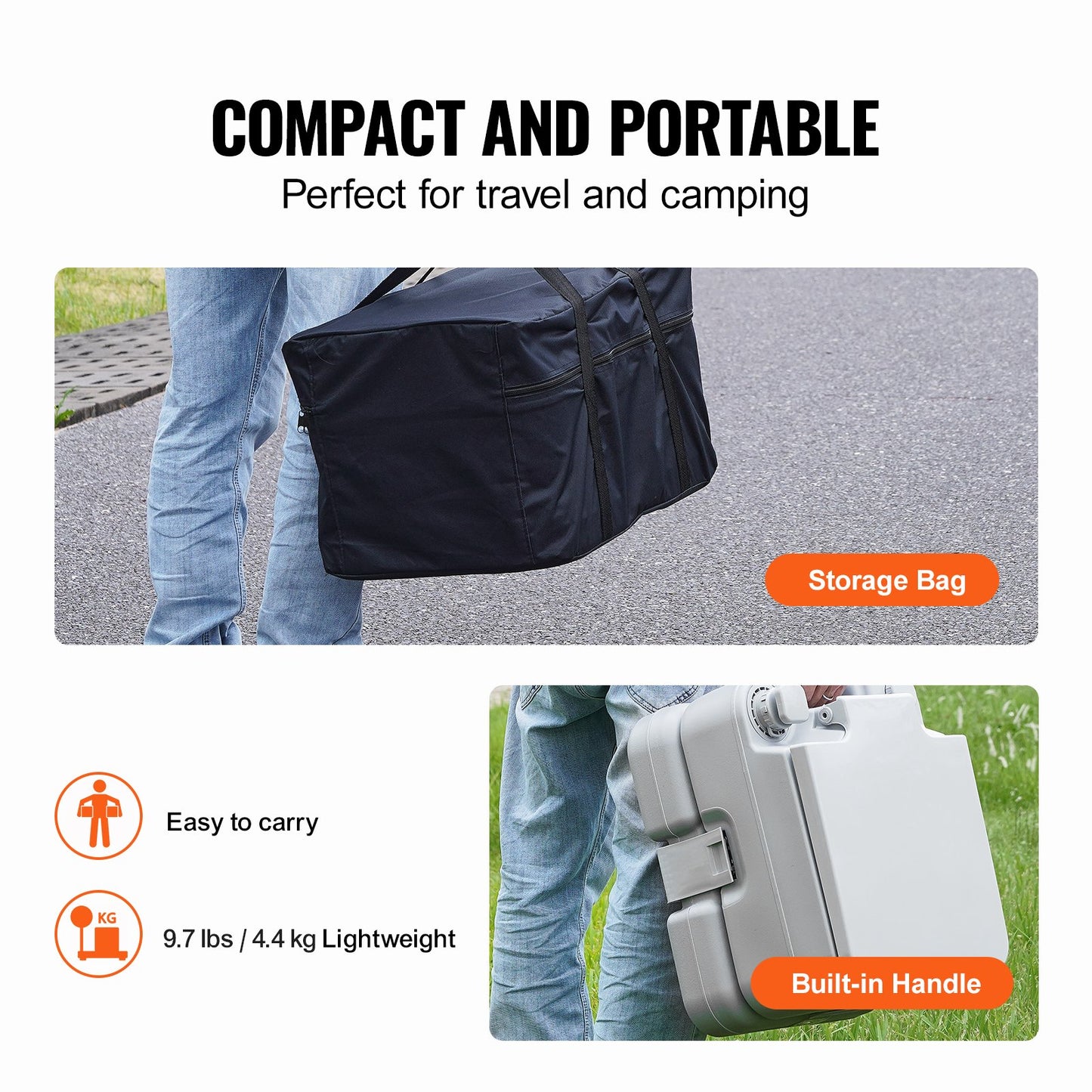 Portable Toilet for Camping with Carry Bag, RV Toilet with 3.2 Gal Waste Tank, Push-Button Pressurized Flush Commode, Leak-proof and Odourless Travel Toilet for Adults Kids Camping Car