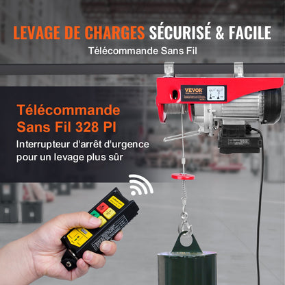 Electric Hoist, 798 kg Lifting Capacity, 1450W 220V Electric Steel Wire Winch with Wireless Remote Control, 1219 cm Single Cable Lifting Height & Pure Copper Motor, for Garage Warehouse Factory