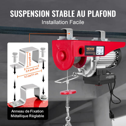 Electric Hoist 2200 lb Electric Winch Wire Rope 1600W 220V Wireless Remote Control Lifting Electric Jack Portable Winch Electric Capstan