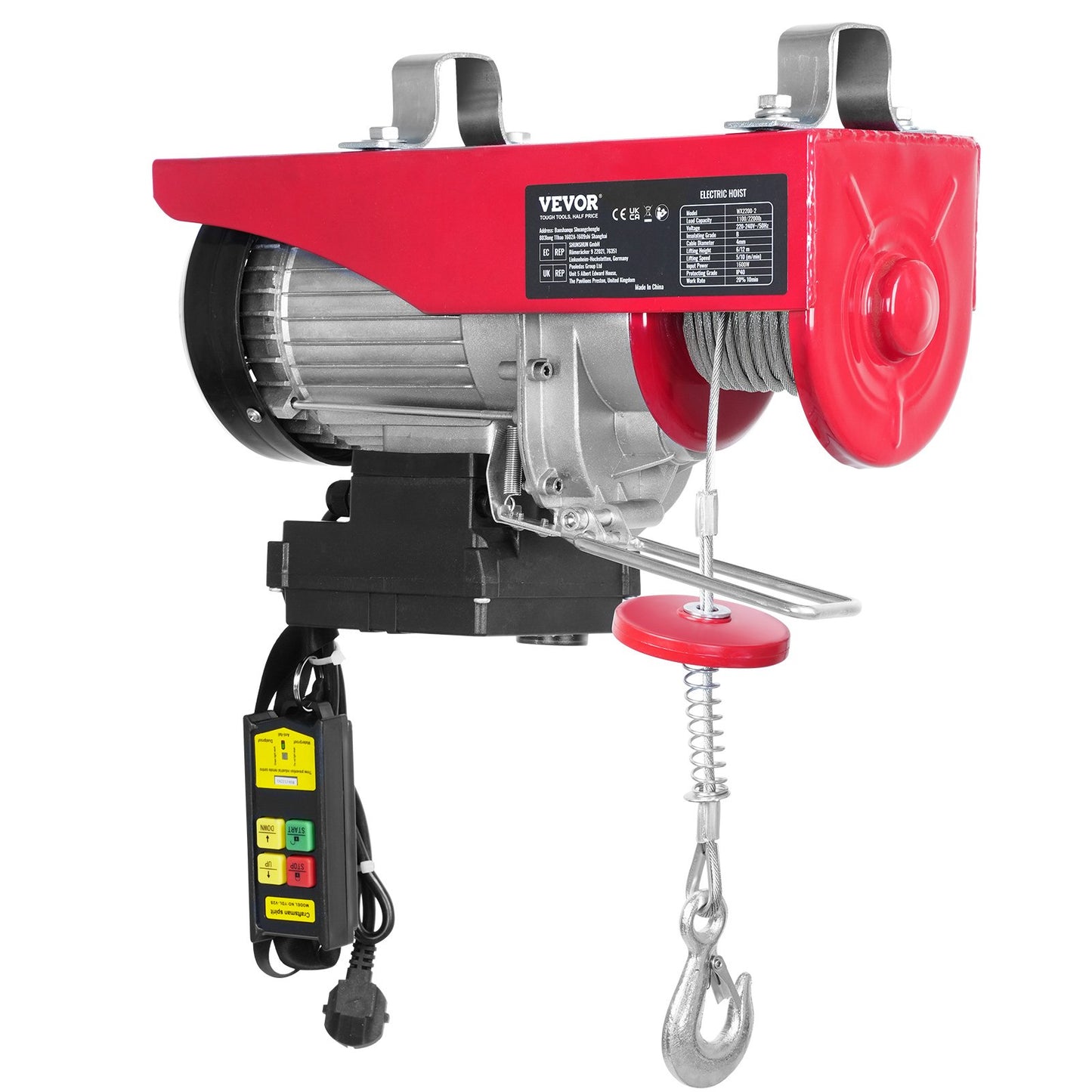 Electric Hoist 2200 lb Electric Winch Wire Rope 1600W 220V Wireless Remote Control Lifting Electric Jack Portable Winch Electric Capstan