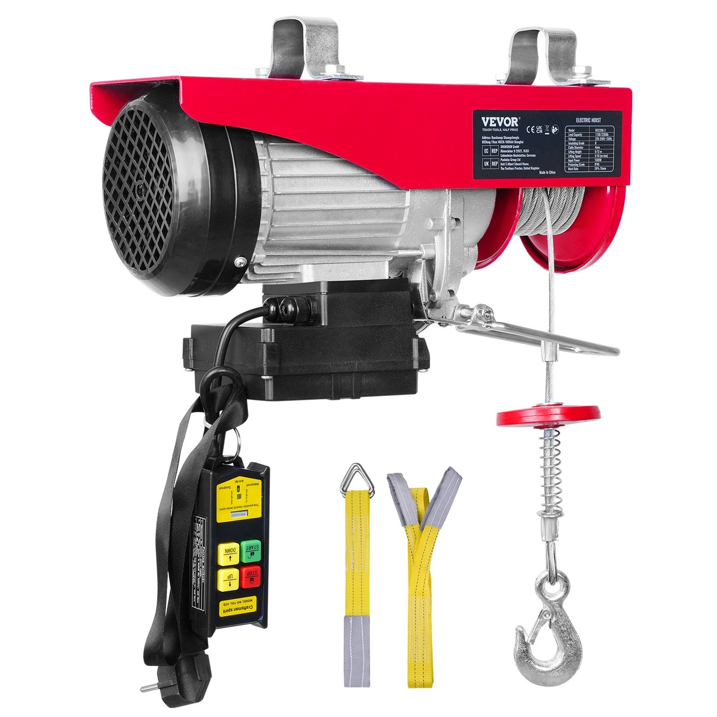 Electric Hoist 2200 lb Electric Winch Wire Rope 1600W 220V Wireless Remote Control Lifting Electric Jack Portable Winch Electric Capstan
