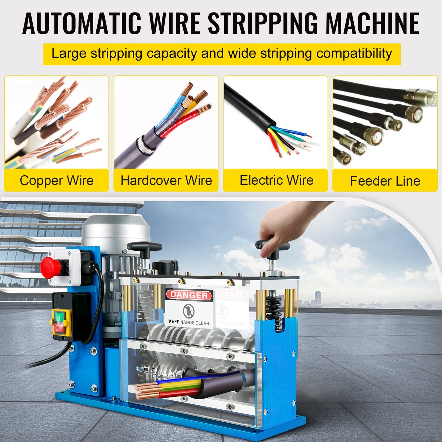 Electric Wire Stripping Machine, 1.5-38 mm Automatic Wire Stripping Machine, 11 Channels 10 Blades Cable Stripping Machine, Wire Stripping Tool 2286 cm/Minute, for Recycling Copper Wire