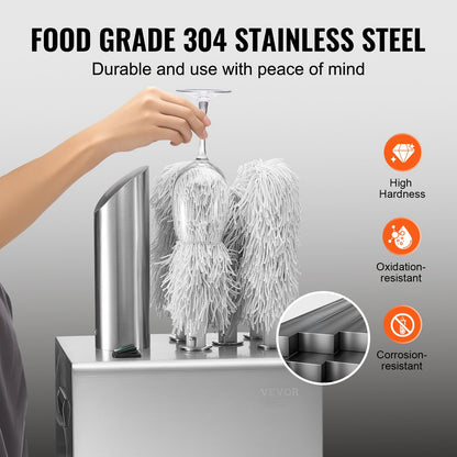 Weinglaspoliermaschine, 5-Bürsten-Glaspoliermaschine, 330 Tassen/Stunde, elektrische Gewerbe-Glaspoliermaschine für Champagnergläser, Biergläser, Krüge, ideal für Bars, Restaurants und Küchen