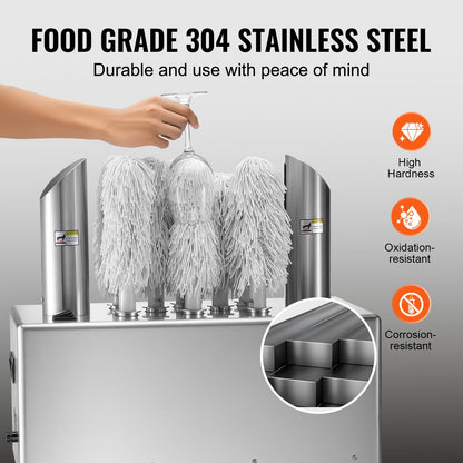 Weinglaspoliermaschine, 8-Bürsten-Glaspoliermaschine, 660 Tassen/Stunde, elektrische Gewerbe-Glaspoliermaschine für Champagnergläser, Biergläser, Krüge, ideal für Bars, Restaurants und Küchen