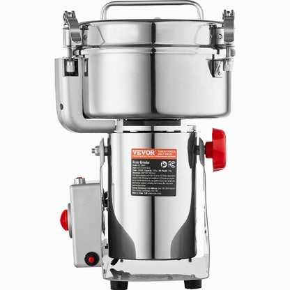 Elektrische Getreidemühle (2000 g), Hochgeschwindigkeits-Gewürzmühle (3400 W), Pulverisiermaschine aus Edelstahl für trockene Körner, Gewürze, Getreide, Kaffee, Mais, Pfeffer, Schwenkmechanismus