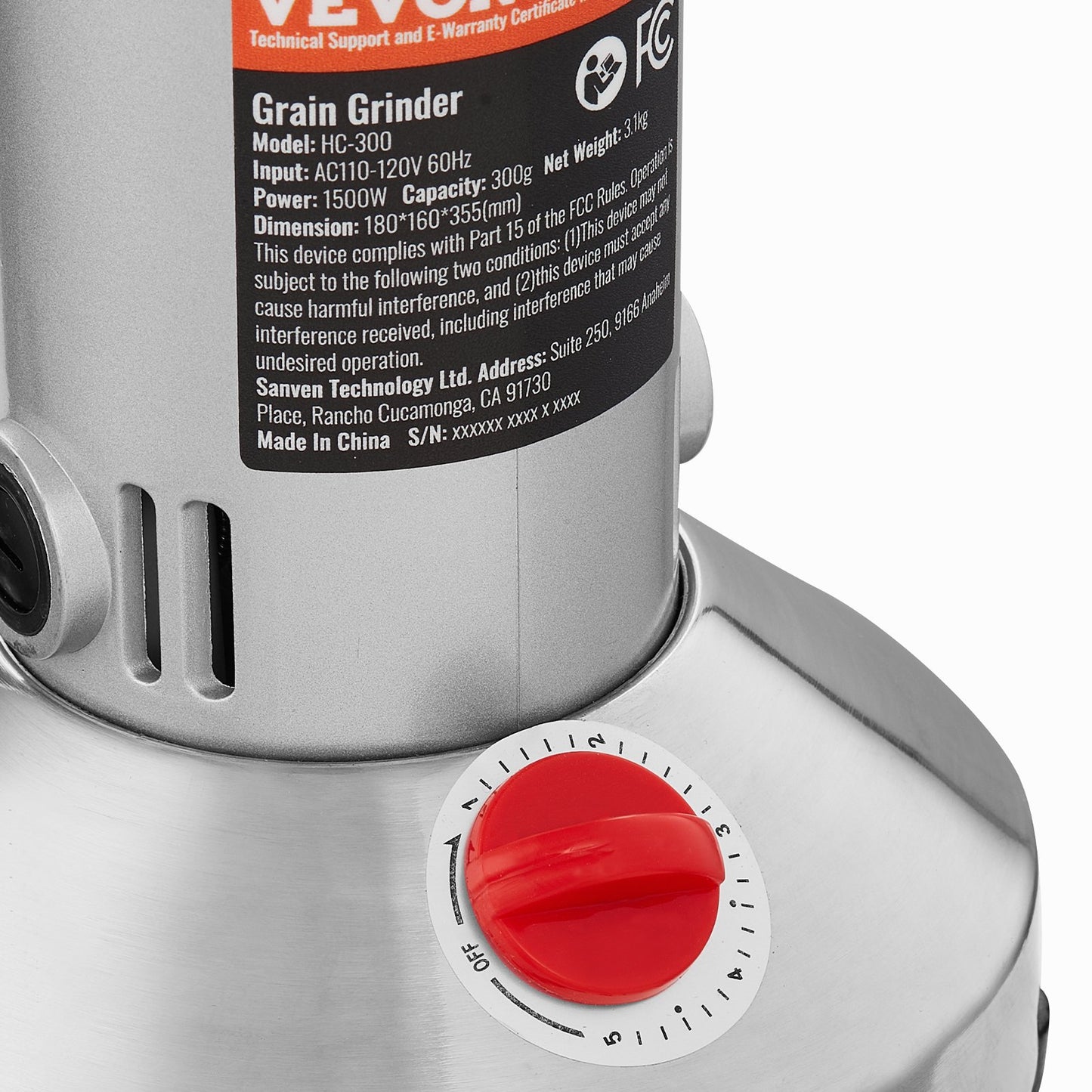 Elektrische Getreidemühle (300 g), Hochleistungs-Gewürzmühle (1500 W), Pulverisiermaschine aus Edelstahl für trockene Körner, Gewürze, Getreide, Kaffee, Mais, Pfeffer, gerade Ausführung