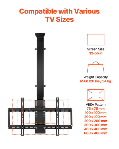 Motorized Ceiling TV Mount, TV Wall Mount for 32 to 55 Inch TV, Electric Adjustable Ceiling TV Mount, Motorized Flip Down TV Mount Bracket with Max VESA 24 x 16 in, Fits TVs Up to 120 lbs