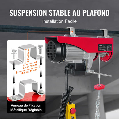 Electric Hoist, 998 kg Lifting Capacity, 1600W 220V Electric Steel Wire Winch with 427 cm Wired Remote Control, 1219 cm Single Cable Lifting Height & Pure Copper Motor, for Garage Warehouse Factory