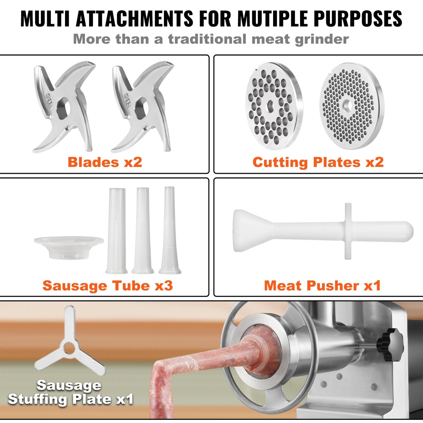 Heavy Duty Electric Meat Grinder 449.5 kg/H Capacity 1100W & Sausage Stuffer
