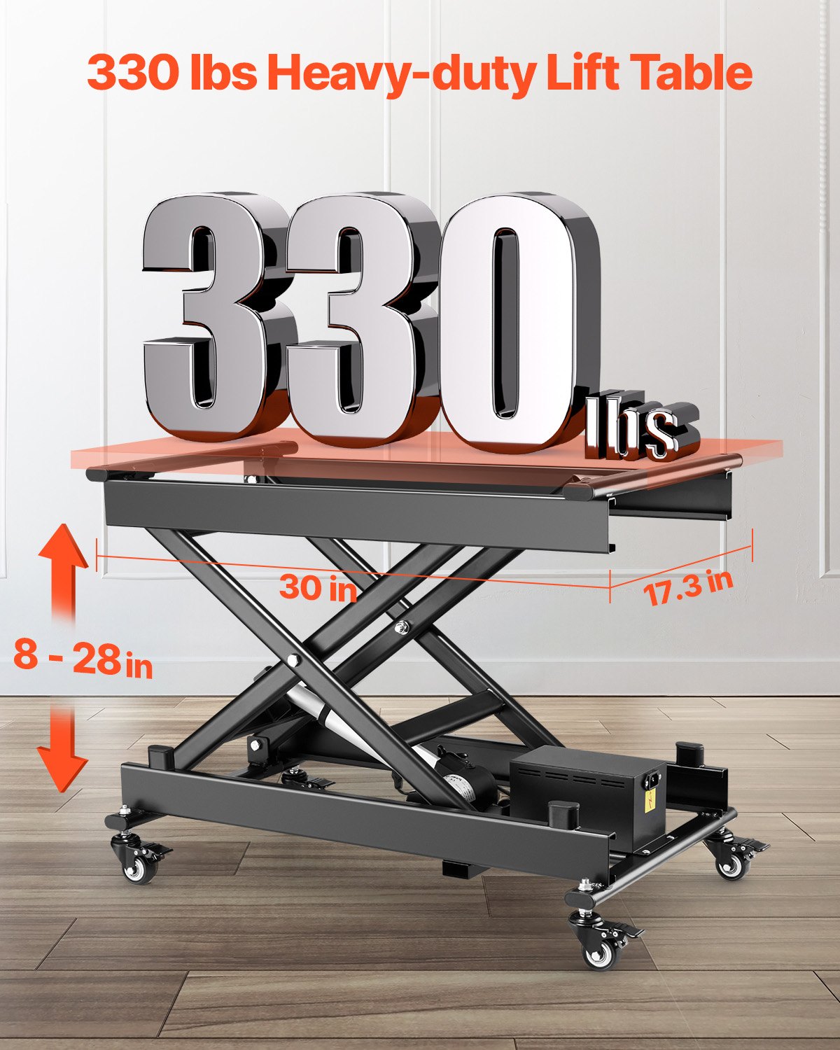 Elektrischer Hubtisch, 150 kg Tragkraft, einseitiger Scherenhubtisch, 20–70 cm höhenverstellbare Hubplattform, Couchtisch-Hubtisch mit 4 Rollen, für Materialtransport und -handhabung, Schwarz