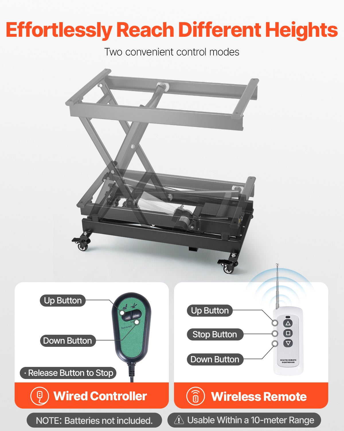 Elektrischer Hubtisch, 150 kg Tragkraft, einseitiger Scherenhubtisch, 20–70 cm höhenverstellbare Hubplattform, Couchtisch-Hubtisch mit 4 Rollen, für Materialtransport und -handhabung, Schwarz