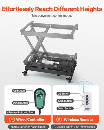 Elektrischer Hubtisch, 150 kg Tragkraft, einseitiger Scherenhubtisch, 20–70 cm höhenverstellbare Hubplattform, Couchtisch-Hubtisch mit 4 Rollen, für Materialtransport und -handhabung, Schwarz
