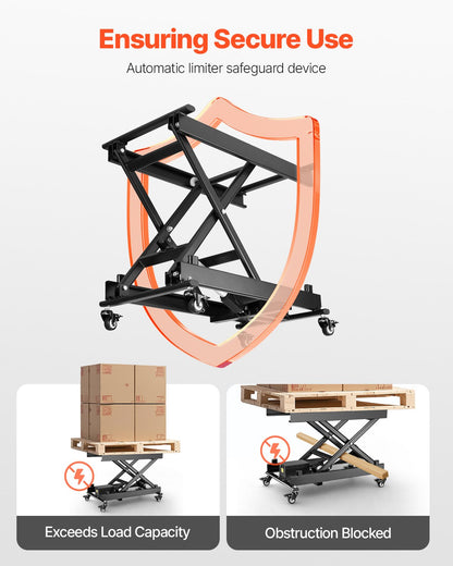 Elektrischer Hubtisch, 150 kg Tragkraft, einseitiger Scherenhubtisch, 20–70 cm höhenverstellbare Hubplattform, Couchtisch-Hubtisch mit 4 Rollen, für Materialtransport und -handhabung, Schwarz