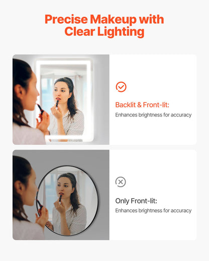 LED Bathroom Mirror, 50 x 70 cm LED Bathroom Vanity Mirror with Frontlit and Backlit, Anti-Fog Memory Mirror with Lights, Stepless 3 Colors Temperature Dimmable Bathroom Mirror, Wall Mounted