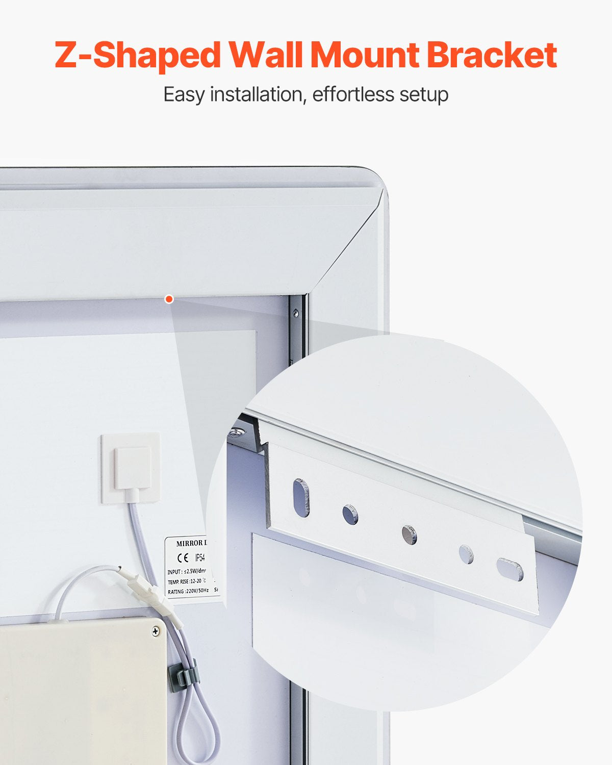 LED Bathroom Mirror, 50 x 70 cm LED Bathroom Vanity Mirror with Frontlit and Backlit, Anti-Fog Memory Mirror with Lights, Stepless 3 Colors Temperature Dimmable Bathroom Mirror, Wall Mounted