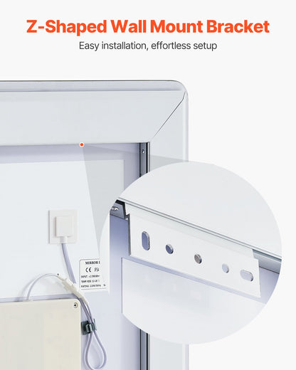 LED Bathroom Mirror, 50 x 70 cm LED Bathroom Vanity Mirror with Frontlit and Backlit, Anti-Fog Memory Mirror with Lights, Stepless 3 Colors Temperature Dimmable Bathroom Mirror, Wall Mounted