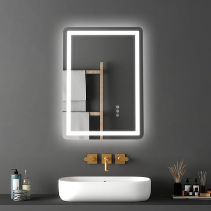 LED Bathroom Mirror, 50 x 70 cm LED Bathroom Vanity Mirror with Frontlit and Backlit, Anti-Fog Memory Mirror with Lights, Stepless 3 Colors Temperature Dimmable Bathroom Mirror, Wall Mounted