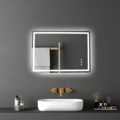 LED Bathroom Mirror, 70 x 100 cm LED Bathroom Vanity Mirror with Frontlit and Backlit, Anti-Fog Memory Mirror with Lights, Stepless 3 Colors Temperature Dimmable Bathroom Mirror, Wall Mounted