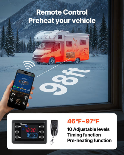 Dieselheizung, 8 kW, 12 V/24 V Gleichstrom, tragbare All-in-One-Diesel-Luftheizung mit Bluetooth-App-Steuerung, Fernbedienung und LCD-Bildschirm, 7-Liter-Kraftstofftank für Lkw, Transporter, Wohnmobile, Camper und Garagen