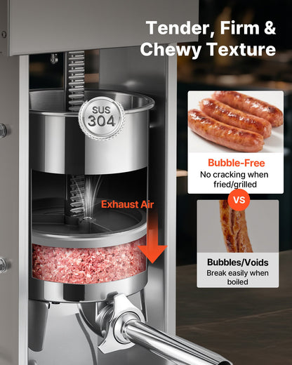 Electric Sausage Stuffer, 25 LBS / 12 L Vertical Meat Stuffer, Stepless Speed Control and Foot Pedal, Stainless Steel Heavy Duty Sausage Filler with 4 Stuffing Tubes, for Commercial & Home Use