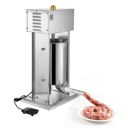 Electric Sausage Stuffer, 25 LBS / 12 L Vertical Meat Stuffer, Stepless Speed Control and Foot Pedal, Stainless Steel Heavy Duty Sausage Filler with 4 Stuffing Tubes, for Commercial & Home Use
