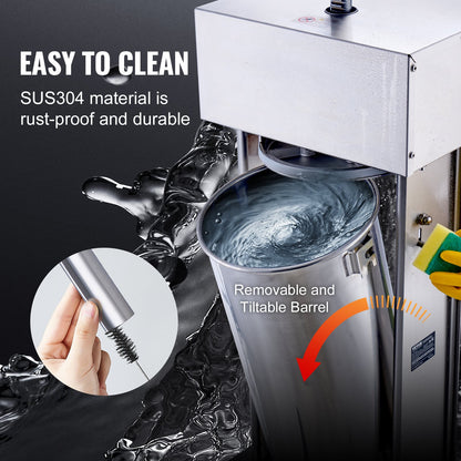 Elektrischer Wurstfüller, 25 l / 55 lbs (ca. 25 kg), vertikaler Fleischfüller, 400-W-Motor, stufenlose Geschwindigkeitsregelung und Fußpedal, aus lebensmittelechtem Edelstahl 304, 5 Füllrohre für den privaten und gewerblichen Gebrauch