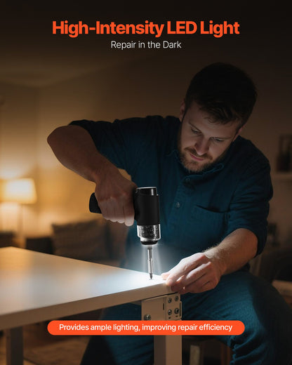 Elektrischer Schraubendreher, 7 Drehmomenteinstellungen (0,5–5 Nm), 2500-mAh-Akku, Akku-Schraubendreher-Set mit 32 1/4-Zoll-Bits, Digitalanzeige, LED-Licht, USB-C-Ladeanschluss, für elektrische Reparaturen an Möbeln