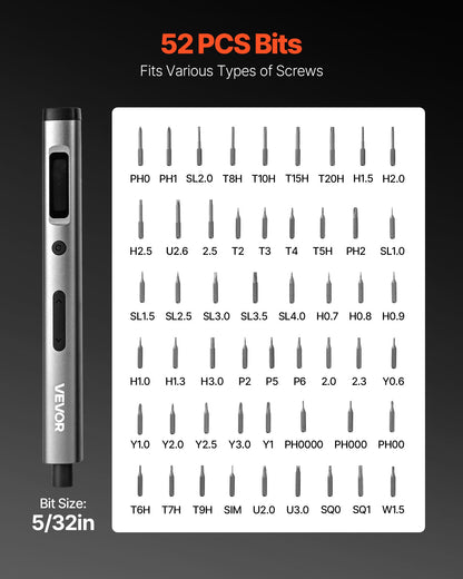 Elektrisches Präzisionsschraubendreher-Set, 52 magnetische Bits, Mini-Elektroschraubendreher mit magnetischer Aufbewahrungsbox, S2-Stahlbits, LED-Licht, USB-C-Ladeanschluss, für die Reparatur von Handys, Laptops und anderen Elektronikgeräten