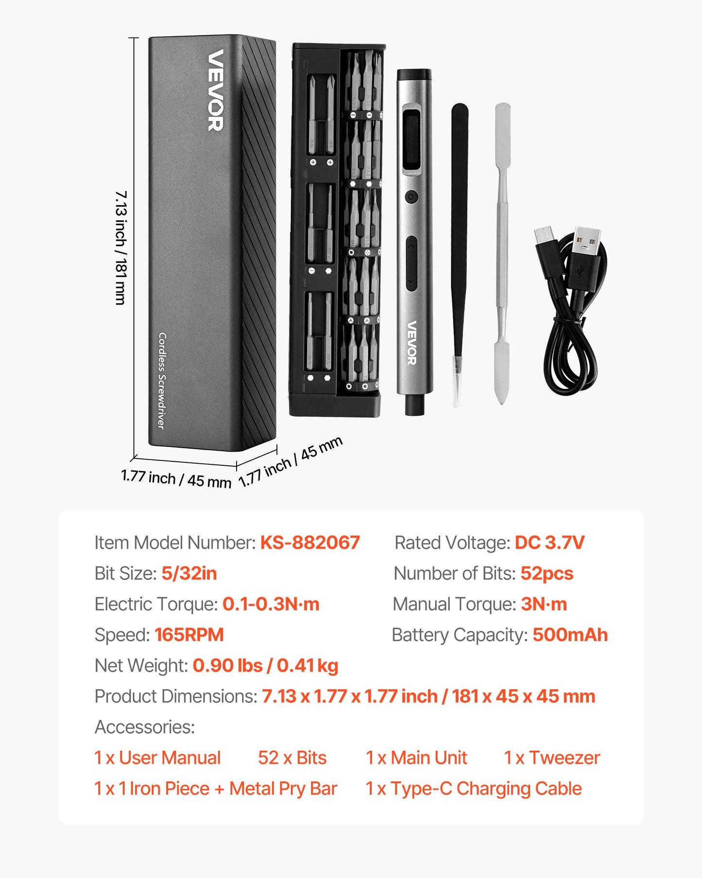 Elektrisches Präzisionsschraubendreher-Set, 52 magnetische Bits, Mini-Elektroschraubendreher mit magnetischer Aufbewahrungsbox, S2-Stahlbits, LED-Licht, USB-C-Ladeanschluss, für die Reparatur von Handys, Laptops und anderen Elektronikgeräten