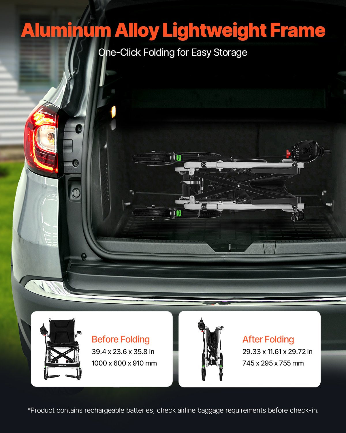 Elektrischer Rollstuhl für Erwachsene, 100 kg Tragkraft, faltbar und leicht, motorisiert, 19,3 km Reichweite, geländegängig, tragbar für Senioren und Menschen mit Behinderung