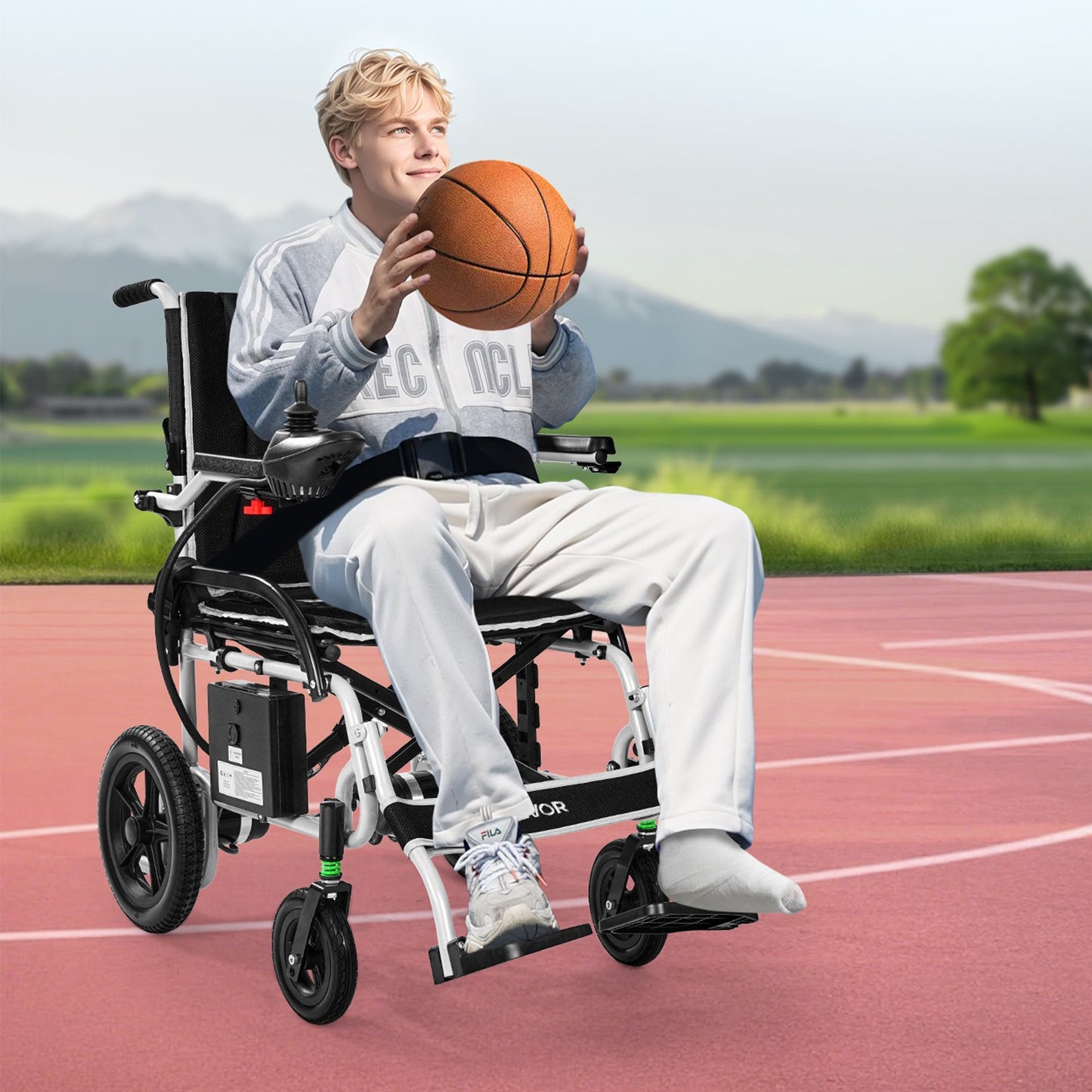 Elektrischer Rollstuhl für Erwachsene, 100 kg Tragkraft, faltbar und leicht, motorisiert, 19,3 km Reichweite, geländegängig, tragbar für Senioren und Menschen mit Behinderung
