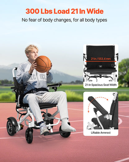 Electric Wheelchair for Adults, 136kg Capacity, Foldable & Lightweight Motorized Wheelchair, 21km Long Travel Range, All-Terrain Powered Chair, Portable 53cm Seat for Seniors & Disabled