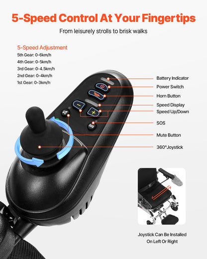 Elektrischer Rollstuhl für Erwachsene, 136 kg Tragkraft mit verstellbarer Rückenlehne, faltbarer, leichter Motorrollstuhl, 21 km Reichweite, geländegängig, tragbarer 53 cm Sitz für Senioren und Menschen mit Behinderung