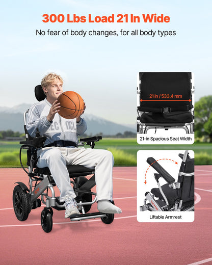 Elektrischer Rollstuhl für Erwachsene, 136 kg Tragkraft mit verstellbarer Rückenlehne, faltbarer, leichter Motorrollstuhl, 21 km Reichweite, geländegängig, tragbarer 53 cm Sitz für Senioren und Menschen mit Behinderung