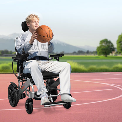 Elektrischer Rollstuhl für Erwachsene, 136 kg Tragkraft mit verstellbarer Rückenlehne, faltbarer, leichter Motorrollstuhl, 21 km Reichweite, geländegängig, tragbarer 53 cm Sitz für Senioren und Menschen mit Behinderung