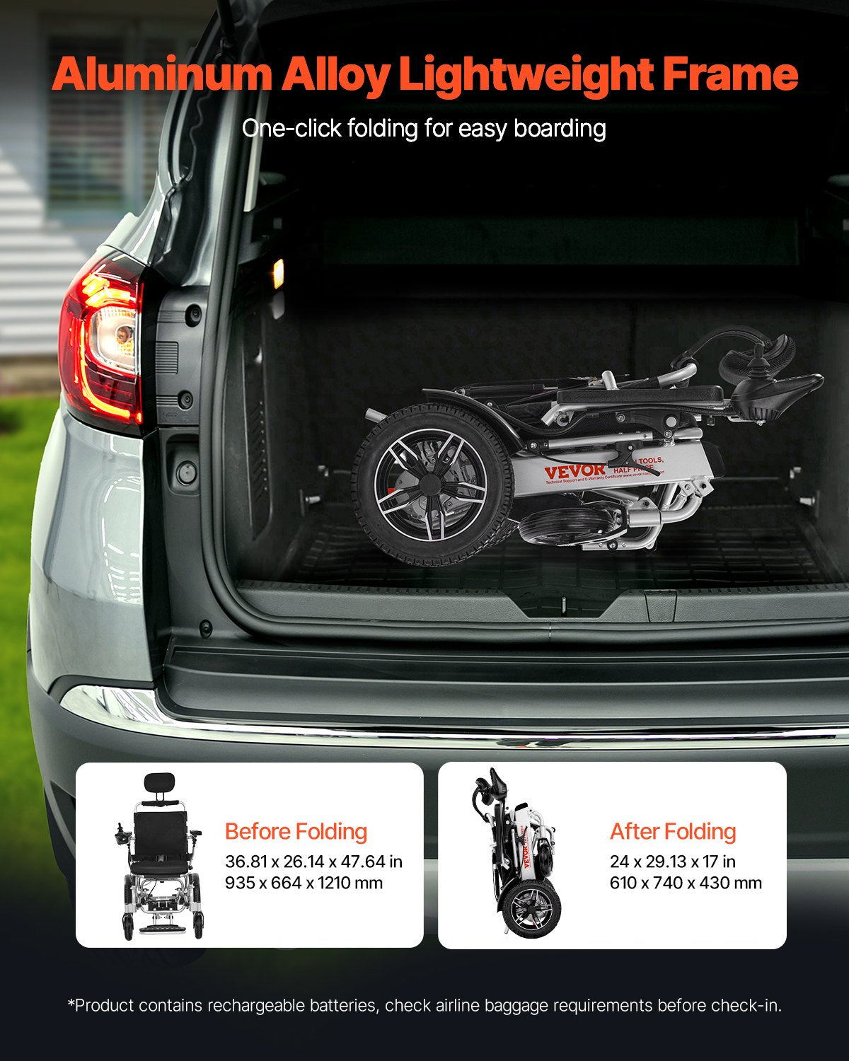 Elektrischer Rollstuhl für Erwachsene, 136 kg Tragkraft, mit verstellbarer Rückenlehne, faltbar und leicht, motorisiert, 21 km Reichweite, geländegängig, tragbar für Senioren und Menschen mit Behinderung