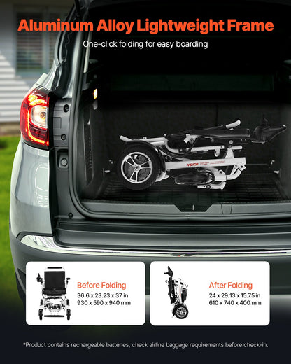 Elektrischer Rollstuhl für Erwachsene, Tragkraft 136 kg, faltbar und leicht, motorisiert, Reichweite 21 km, geländegängig, tragbar für Senioren und Menschen mit Behinderung