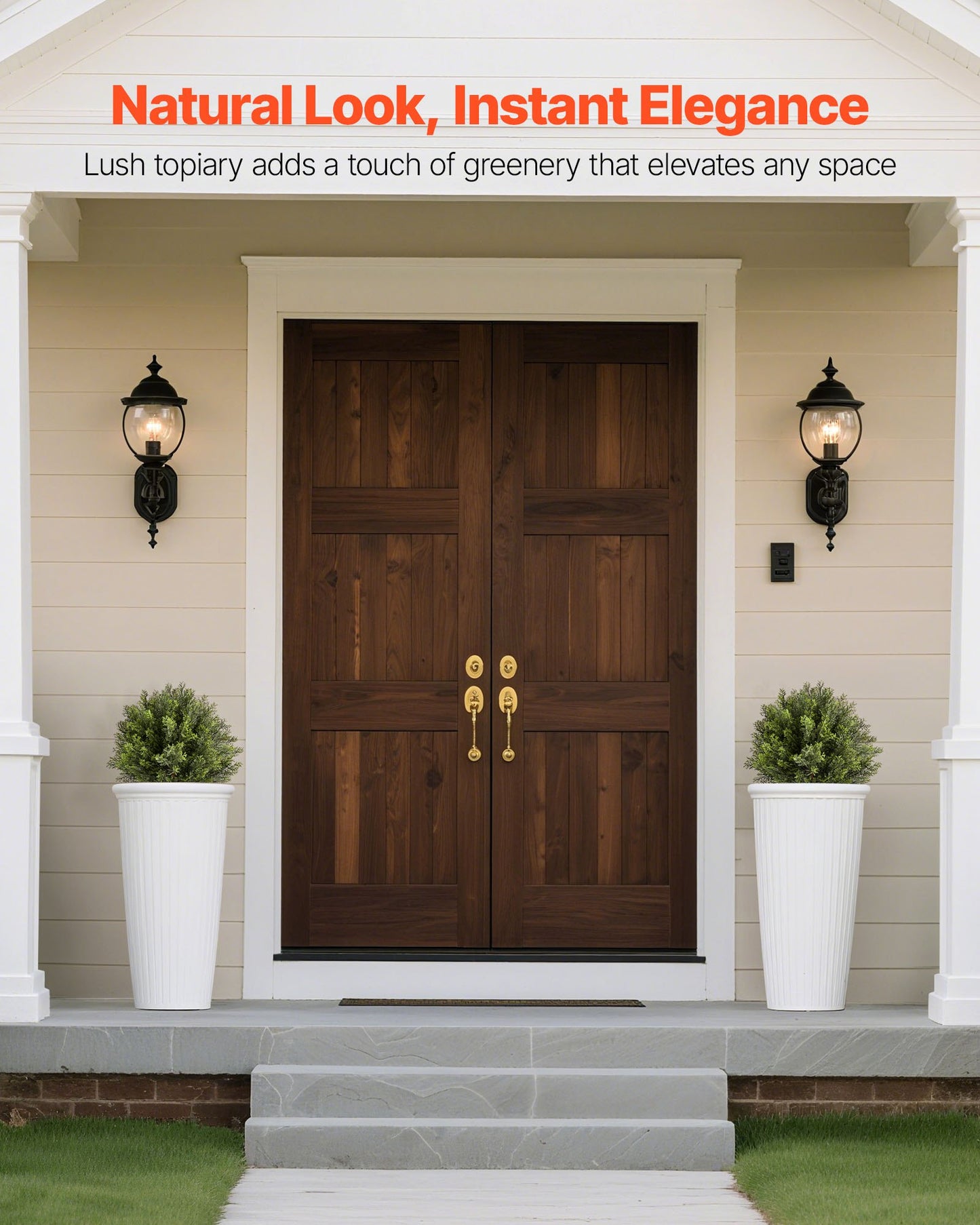 Artificial Topiary Cypress Trees with Ground Spike, 2 Set 406mm Faux Shrubs & Bushes Potted Plants, Fake Silk Tree Look Real for Decor Front Porch Outdoor Indoor Patio Garden Balcony Backyard