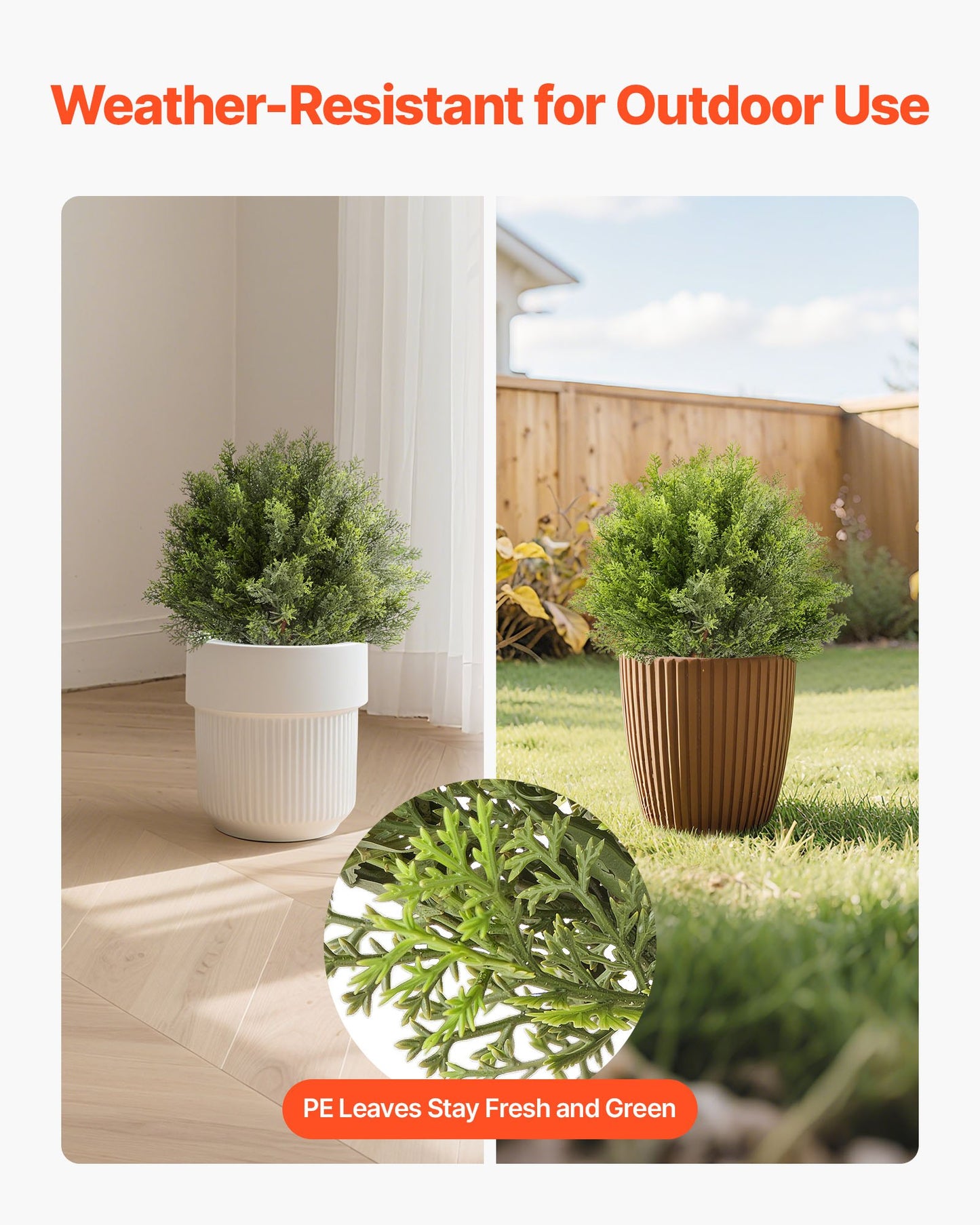 Artificial Topiary Cypress Trees with Ground Spike, 2 Set 406mm Faux Shrubs & Bushes Potted Plants, Fake Silk Tree Look Real for Decor Front Porch Outdoor Indoor Patio Garden Balcony Backyard