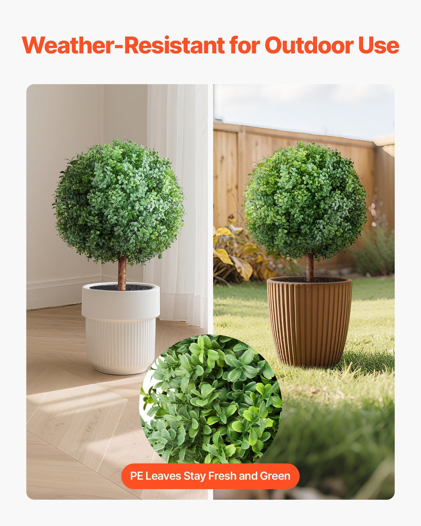 Künstliche Buchsbaum-Topiary-Bäume mit Erdspieß, 2er-Set, 686 mm, künstliche Sträucher und Büsche im Topf, sehen täuschend echt aus, ideal zur Dekoration von Veranda, Terrasse, Garten, Balkon und Hinterhof.