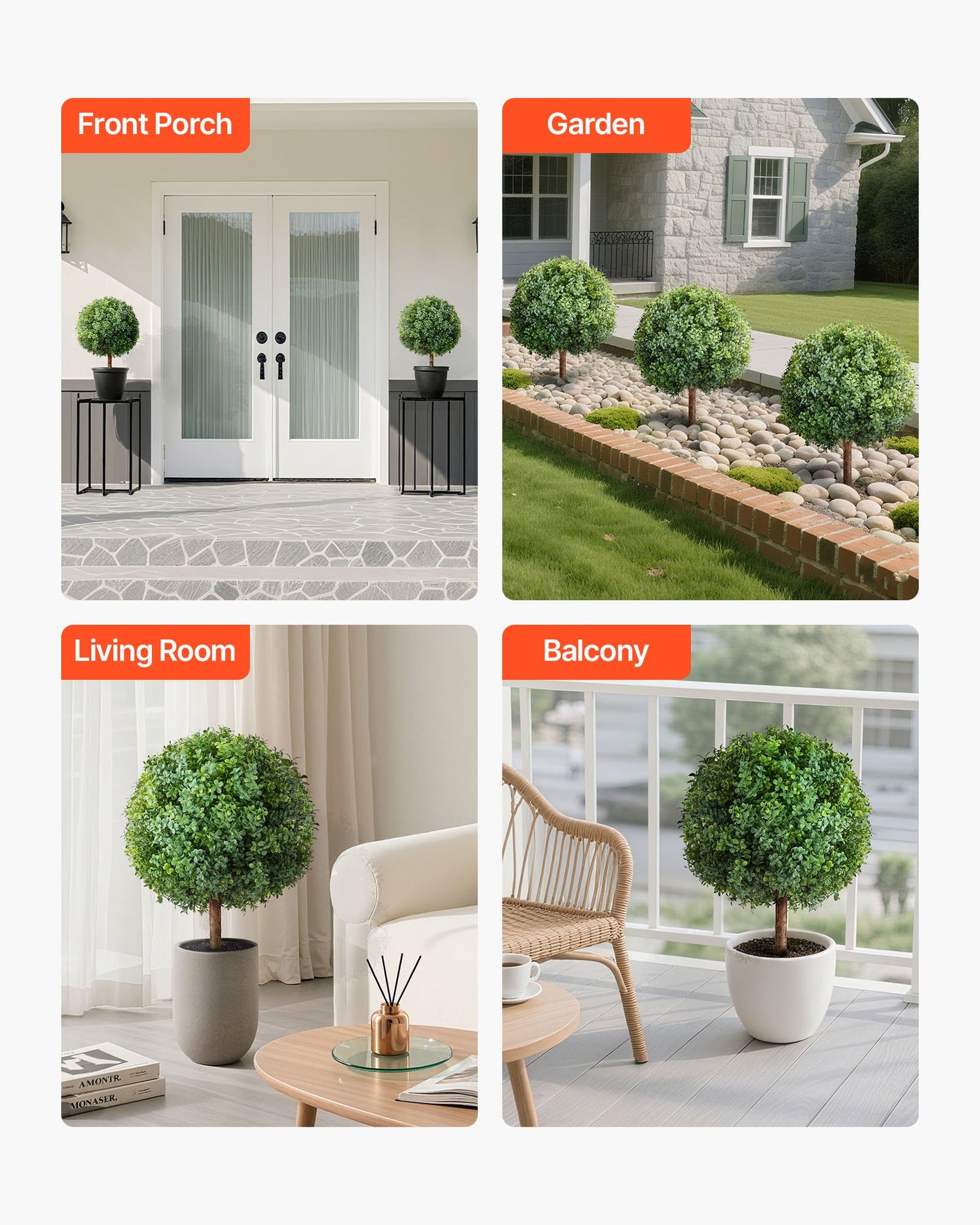 Künstliche Buchsbaum-Topiary-Bäume mit Erdspieß, 2er-Set, 686 mm, künstliche Sträucher und Büsche im Topf, sehen täuschend echt aus, ideal zur Dekoration von Veranda, Terrasse, Garten, Balkon und Hinterhof.