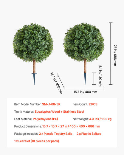 Künstliche Buchsbaum-Topiary-Bäume mit Erdspieß, 2er-Set, 686 mm, künstliche Sträucher und Büsche im Topf, sehen täuschend echt aus, ideal zur Dekoration von Veranda, Terrasse, Garten, Balkon und Hinterhof.