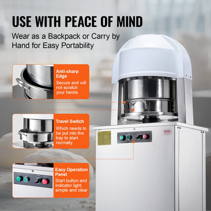 Electric Dough Divider Rounder, 20PCS Automatic Dough Ball Cutting Making Machine, 2.12oz - 9.17oz Equal Dough Cutter with Pure Copper Motor and 304 Stainless Steel Tray, for Bakery, Restaurant