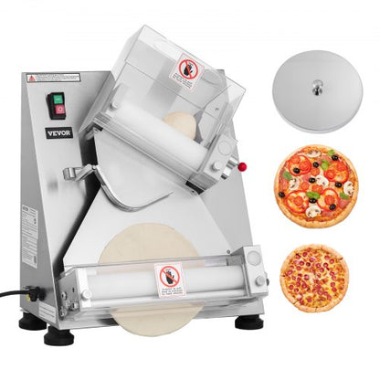 Pizzateig-Ausrollmaschine, 3-14 Zoll automatische Pizzapresse aus Edelstahl, gewerbliche elektrische 370-W-Nudelmaschine, 260 Stück pro Stunde, einstellbare Dicke, mit Teigpressdeckel