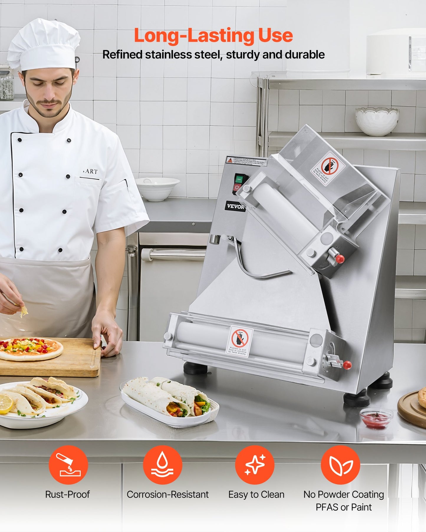 Pizzateig-Ausrollmaschine, 3-14 Zoll automatische Pizzapresse aus Edelstahl, gewerbliche elektrische 370-W-Nudelmaschine, 260 Stück pro Stunde, einstellbare Dicke, mit Teigpressdeckel