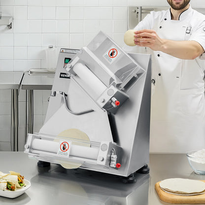 Pizzateig-Ausrollmaschine, 3-14 Zoll automatische Pizzapresse aus Edelstahl, gewerbliche elektrische 370-W-Nudelmaschine, 260 Stück pro Stunde, einstellbare Dicke, mit Teigpressdeckel