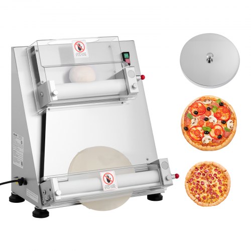 Pizzateig-Ausrollmaschine, 7,6–40,6 cm (3–16 Zoll) halbautomatische Pizzapresse aus Edelstahl, gewerbliche elektrische 390-W-Nudelmaschine, 260 Stück pro Stunde, einstellbare Teigdicke, mit Teigpressdeckel